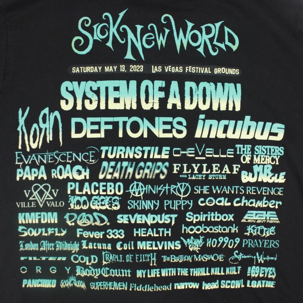 Sick New World 2023 T Shirt M System Of A Down Korn Sisters Of Mercy Deftones